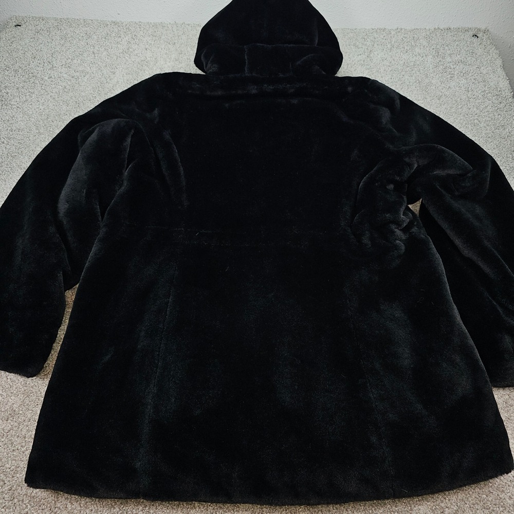 Dennis Basso Womens‎ Black Faux Fur Hooded Coat XL With Original Coat Bag NWOT - Picture 2 of 7